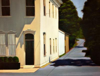 Thomas Condon’s Edward Hopper-esque streetscape will be on view at the Romany Kramoris Gallery in Sag Harbor beginning today.