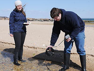 East Hampton Town Trustee Stephanie Forsberg and Christopher Gobler of Stony Brook University collected water samples at a number of sites in East Hampton Town yesterday as part of a trustee-sponsored effort to monitor the presence of algal blooms.