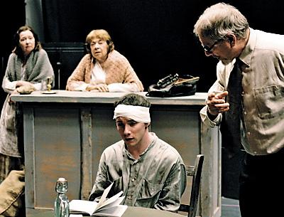 A scene from Martin McDonagh’s dark comedy “The Cripple of Inishmaan,” running at Guild Hall’s John Drew Theater from Wednesday through June 9. Above from left to right are Kristen Lowman, Janet Sarno, Christopher Imbrosciano, and Tom Gustin.