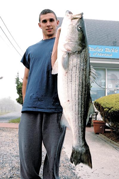 Robert Van Velsor caught this 38.58-pound striper on Montauk’s south side using a bucktail.