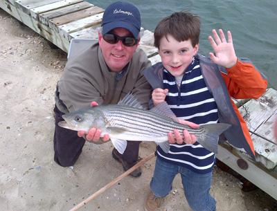 Edward Shugrue and his nephew Max Herman found their first striped bass of the season in Three Mile Harbor over the weekend.