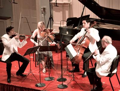 The Bridgehampton Chamber Music Festival will return for its 30th year in July. In a photo from last year, Stefan Jackiw, violin, Cynthia Phelps, viola, Michael Nicholas, cello, and John Snow, oboe, performed Mozart’s Oboe Quartet.