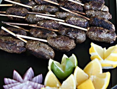 Various meats on sticks, such as lamb kebabs, tuna kebabs, and chicken satay, were on the menu at Swan Cove on Saturday.