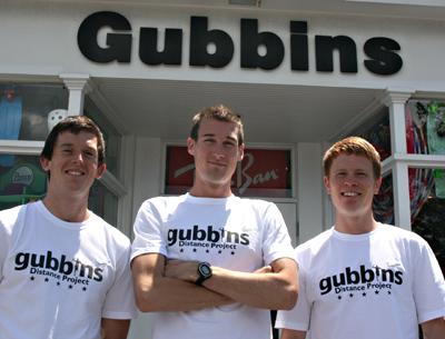 Three of the four middle-distance runners who are, under the Gubbins Running Ahead banner, expected to dominate the road races here this summer and fall are, from left, Will McFall, Owen Dawson, and Ryan Hagen. The other member of the quartet is Shawn Roberts.