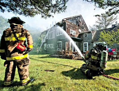 The third floor of an Old Stone Highway, Springs, house was gutted Sunday in a fire that started while the homeowners were at the beach.