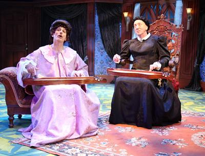 David Greenspan and Tom Aulino play four roles apiece in Charles Ludlam’s gender-bending farce “The Mystery of Irma Vep” at the Bay Street Theatre in Sag Harbor.