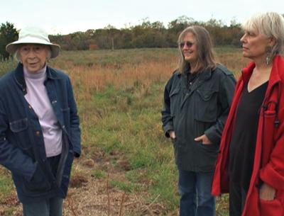 Cile Downs, left, with Dai Dayton and Sandra Ferguson, appear in a short film made by Ms. Downs and the Accabonac Protection Committee about preserving natural grasslands. It will be shown Friday, July 19 at the Springs Presbyterian Church.