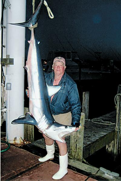 Fishing alone on his 19-foot Sea Hunt, Rosebud, John Ebel of East Hampton landed this 254-pound mako on July 7, 26 miles south of Montauk Point. It was weighed in at the Star Island Yacht Club in Montauk.