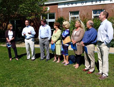 Robert DeLuca, second from left, the president of the Group for the East End, spoke Friday about the East Hampton Environmental Coalition’s upcoming survey of candidates for town board and supervisor.