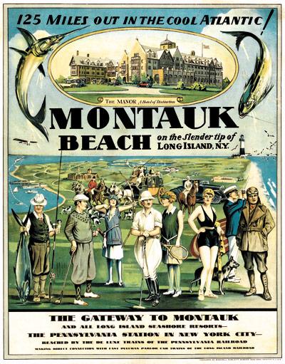 “Montauk Beach,” a poster from about 1930, will be auctioned tomorrow at Swann Auction Gallery in New York City with an estimate of $12,000 to $18,000.