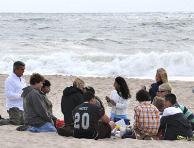 Brian Smith’s sixth-grade science classes from the East Hampton Middle School joined educators from the Group for the East End at Egypt Beach on Oct. 9 to investigate wave action, biodiversity, and the physical properties of local sand.