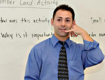 Douglas Milano, a math teacher at the East Hampton Middle School, lectured to his numeracy class on Monday morning.