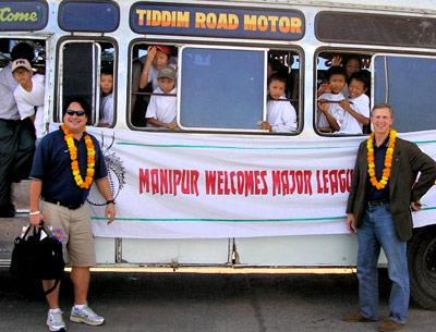 Envoy coaches from the U.S. pose with Manipuri baseball enthusiasts in Mirra Bank’s documentary “The Only Real Game.”