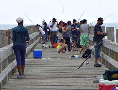 The fishing is not bad at the popular town pier on Fort Pond Bay, which draws a crowd in warmer months, but it could be better.