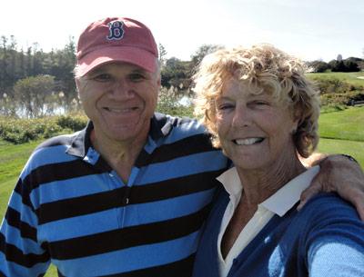 James Whitfield Thomson, now with a successful first novel under his belt, and his wife, Elizabeth, of old East Hampton ties (maiden name Willis, relation of the Clarks), at the Montauk Downs golf course in warmer days.