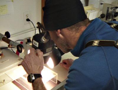 John Dunne, director of the East Hampton Town Shellfish Hatchery, inspected larval oysters at the hatchery on Fort Pond Bay in Montauk.