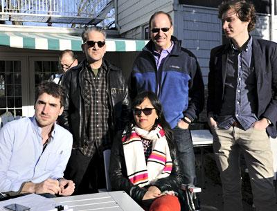 Participants in this year’s Hamptons International Film Festival’s Screenwriters Lab, clockwise from left, Ben Nabors, Michael Sladek, Evan Schwartz, Michael Tyburski, and Christina Choe, enjoyed the warmth of a spring afternoon at c/o the Maidstone inn in East Hampton.