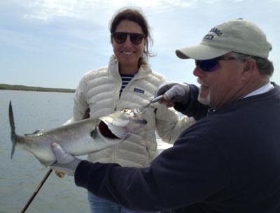 Capt. Ken Rafferty displayed a hefty bluefish angled from Gardiner’s Bay last week by a proud-looking Gretchen Mannix.