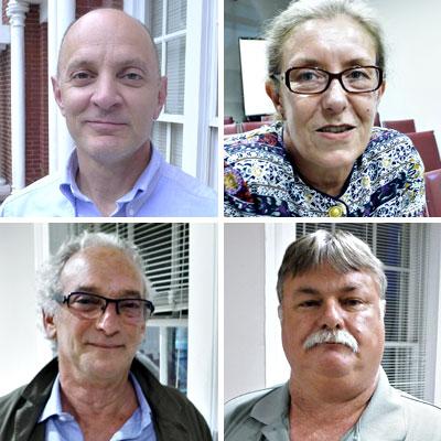 Four candidates are vying for two seats on the Sag Harbor Village Board, clockwise, John Shaka, Sandra Schroeder, Bruce Stafford, Robby Stein.