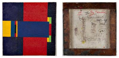 An untitled painting by Newell is typical in the multiple dates he has inscribed on the rear of the board to indicate when he worked on it, including 1959, 1964, 1982, 1986, and 1991-98.