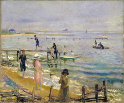 William Glackens and his family spent six summers on the south shore of Long Island, where he painted “Jetties at Bellport” in 1916.