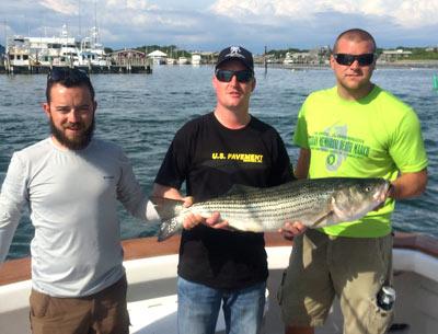 Eric Nappier, Steve Bohn, and Ken Weinert, Army veterans wounded in combat, enjoyed a day of fishing in Montauk last month courtesy of Freedom Fighter Outdoors.