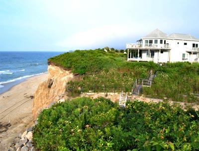 John Ryan is facing heavy opposition to his proposal to install an oceanfront stone revetment to protect his house on Surfside Avenue in Montauk.