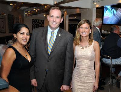 Lee Zeldin posed for a photograph before departing Cittanuova restaurant in East Hampton during a cocktail hour in his honor last Thursday. From left were Rosa Tikir, Mr. Zeldin, and Nikki Garrett.