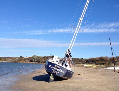 The Commocean was washed up on South Lake Beach in Montauk, a victim of the weekend’s high winds.