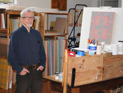 Vincent Longo, standing in his sunny Amagansett studio, still paints every day at the age of 91.