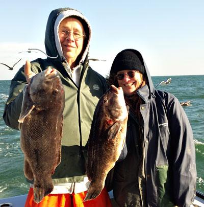 Tom Hensler of East Hampton and Dai Dayton of Bridgehampton enjoyed a productive day of blackfish and sea bass fishing aboard the Breakwater charter boat on Sunday.