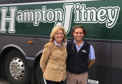 Geoff Lynch, the president of the Hampton Jitney, seen with Joan Overlook of Goodcircle, will donate buses and drivers to get I-Tri athletes to their swim practices.