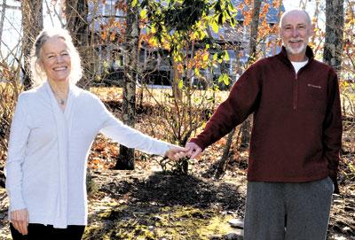 Sarah and John Turnbull enjoyed a break in winter’s weather outside their house in Bridgehampton.