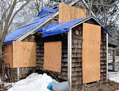 Now in serious disrepair, the saltbox-style house was owned by George Lewis Fowler and his wife, Sarah Melissa Horton.