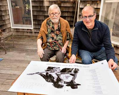 John Berg, left, designed Bruce Springsteen’s iconic “Born to Run” album cover in 1975 from a photo taken by Eric Meola, right.