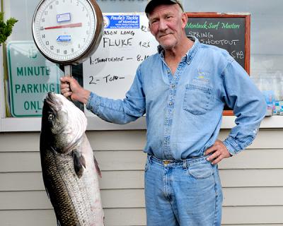 Glenn Grothmann of Montauk, a k a the Sandman, caught this hefty 51.68-pound striped bass on Friday.