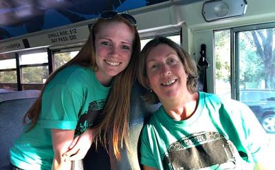 Kayla Briska, left, a Hampton Hopper “ambassador,” rode the bus with Karin Gosman, a driver.