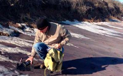 Cliff Kalfaian tested the black sands in Montauk with his Geiger counter earlier this year.