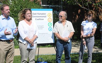 Members of the East Hampton Environmental Coalition, including, from left, Jeremy Samuelson, Kathleen Cunningham, Jim Matthews, Marcia Bystryn, and Susan Harder, announced several initiatives to help voters understand where local candidates stand as the November town and village elections approach.