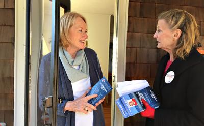 Margaret Turner, right, one of the Republican candidates for East Hampton Town Board, spent Monday afternoon speaking to residents about her platform.