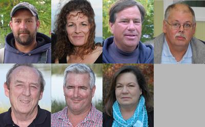 Seven of the nine East Hampton Town Trustees are seeking re-election for new two-year terms. Clockwise from top: Nat Miller, Deborah Klughers, Sean McCaffrey, Tim Bock, Diane McNally, Brian Byrnes, Bill Taylor.