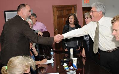 Their re-election assured, Councilman Peter Van Scoyoc and Supervisor Larry Cantwell congratulated each other on Tuesday night.