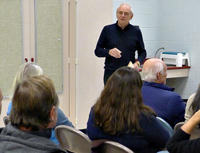 Tom Bogdan talked to the Montauk Citizens Advisory Committee about Montauk United, a group he formed this summer in response to the chaos that had come to reign in the hamlet.