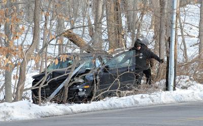 The driver of a Saab that crashed into trees along Old Stone Highway in Amagansett on Monday was arrested on suspicion of driving under the influence of drugs.