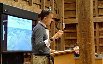 Christopher Gobler of Stony Brook University sought and received the East Hampton Town Trustees’ endorsement of a proposal to remove macroalgae from Georgica Pond.