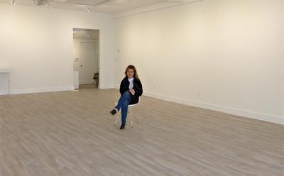 Sara DeLuca took a break in her new gallery space on Amagansett’s Main Street. It will open on Saturday.