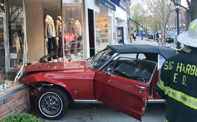 A 1968 Ford Mustang once owned by the writer Truman Capote crashed into the Henry Lehr store in Sag Harbor last Thursday evening.