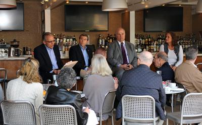 Jeffrey Freireich, Paul Monte, Tom Ruhle, and Catherine Casey discussed the need for workforce housing with members of the East Hampton Business Alliance at CittaNuova restaurant in East Hampton yesterday.