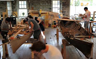 Members of Mare Liberum conducted an open studio while in residence at the Antique Boat Museum in Clayton, N.Y., in 2012.