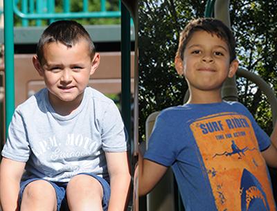 Alonso Garcia, left, moved to Springs for first grade and plays soccer six days a week; Ephraim Munoz remained at the John M. Marshall Elementary School and has lost four teeth since graduating from kindergarten a year ago.